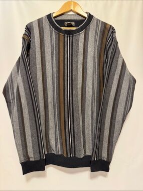 Vintage 90s Knights Sportswear Brown/Gray Vertical Striped Crewneck Sweater